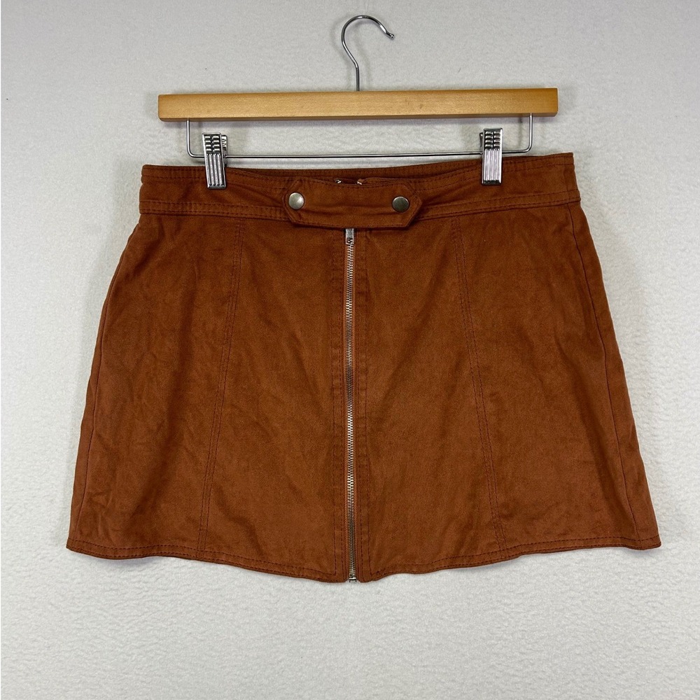 Boho Western American Eagle‎ Womens 8 Rust Brown Faux Suede Zip Front Mini Skirt